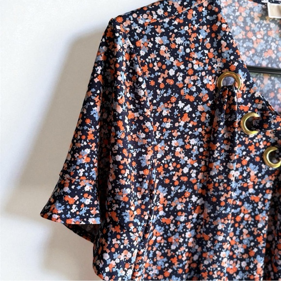 Michael Kors Floral Navy, Blue, & Orange Floral Dress Size Medium - Picture 2 of 5